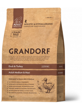 Grandorf Duck & Turkey Adult Medium & Maxi Breeds Karma Dla Dorosłych Psów Średnich i Dużych Ras 3 kg