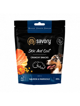 Savory Dog Crunchy Snacks Skin&Coat Salmon&Marigold Chrupiące Przysmaki Zdrowa Skóra i Sierść z Łososiem i Nagietkiem Dla Psów 200 g