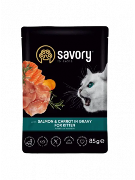 Savory Cat Kittens Salmon&Carrots Gravy Karma Mokra Dla Kociąt z Łososiem i Marchewką w Sosie 85 g