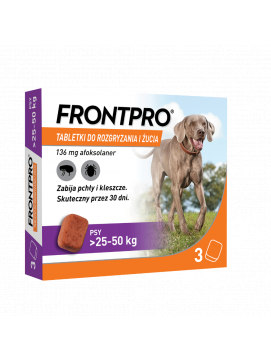 Frontpro Tabletki Dla Psów Na Pchły i Kleszcze 25-50 kg 136 mg 3 Tabletki